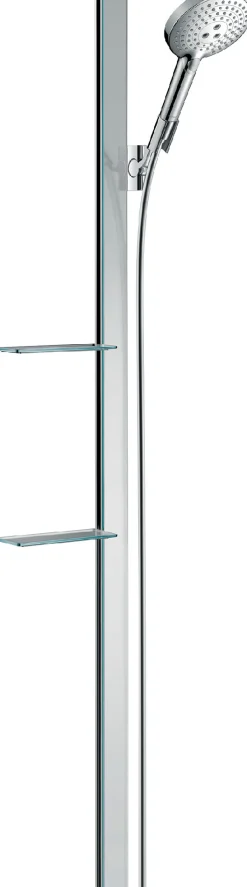 Suihkusetti Hansgrohe Raindance Select S 120 3jet, tanko 150 cm, lasipinta, 2 saippua-alustaa, kromi