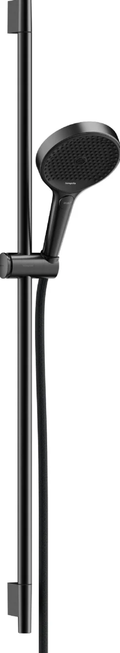 Suihkusetti Hansgrohe Rainfinity 130 3jet EcoSmart, suihkutanko S Puro 90 cm, liu'ulla ja Designflex-tekstiilisuihkuletkulla 160 cm, harjattu musta kromi