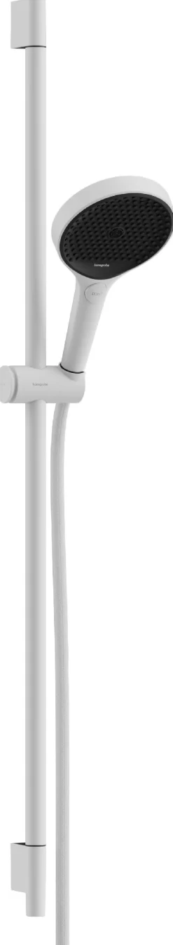 Suihkusetti Hansgrohe Rainfinity 130 3jet, suihkutanko S Puro 90 cm, liu'ulla ja Designflex-tekstiilisuihkuletkulla 160 cm, mattavalkoinen