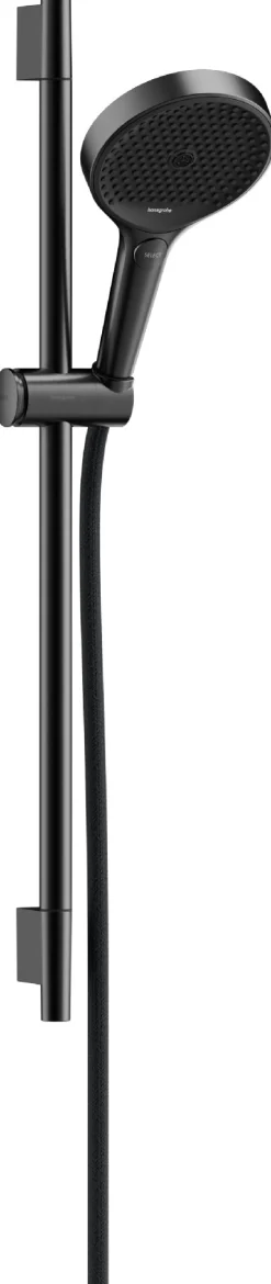 Suihkusetti Hansgrohe Rainfinity 130 3jet EcoSmart, suihkutanko S Puro 65 cm, liu'ulla ja Designflex-tekstiilisuihkuletkulla 160 cm, harjattu musta kromi