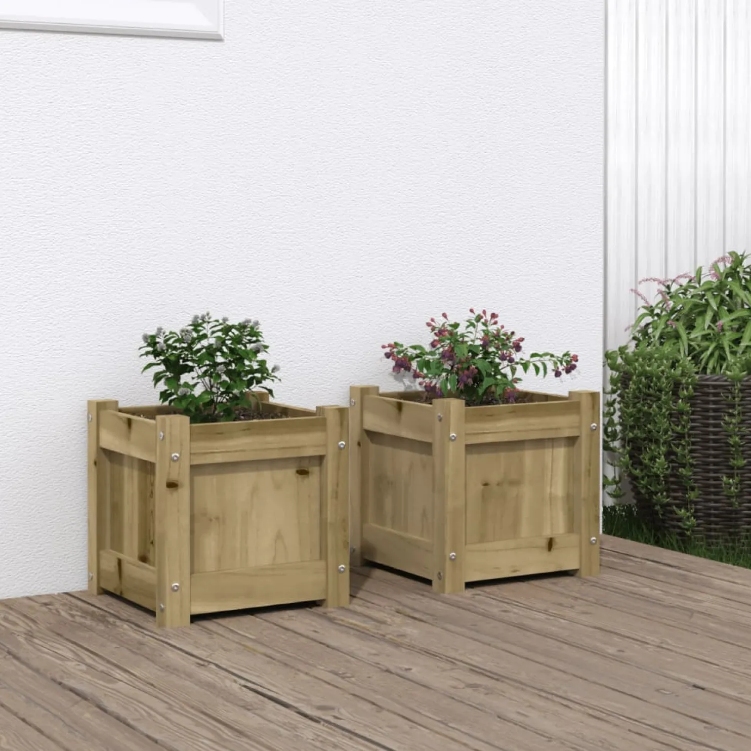 Ulkokukkalaatikot 31 x 31 x 31 cm, kyllästettyä mäntyä, 2 kpl