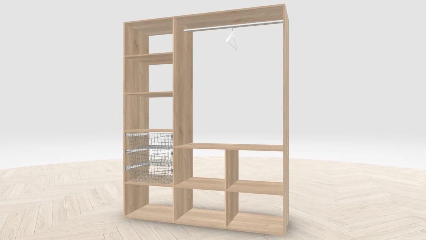 Vaatehuoneen kaapisto Mirror Line, kapea I-malli koreilla ja tangolla, 1700x2100x510mm, eri värejä