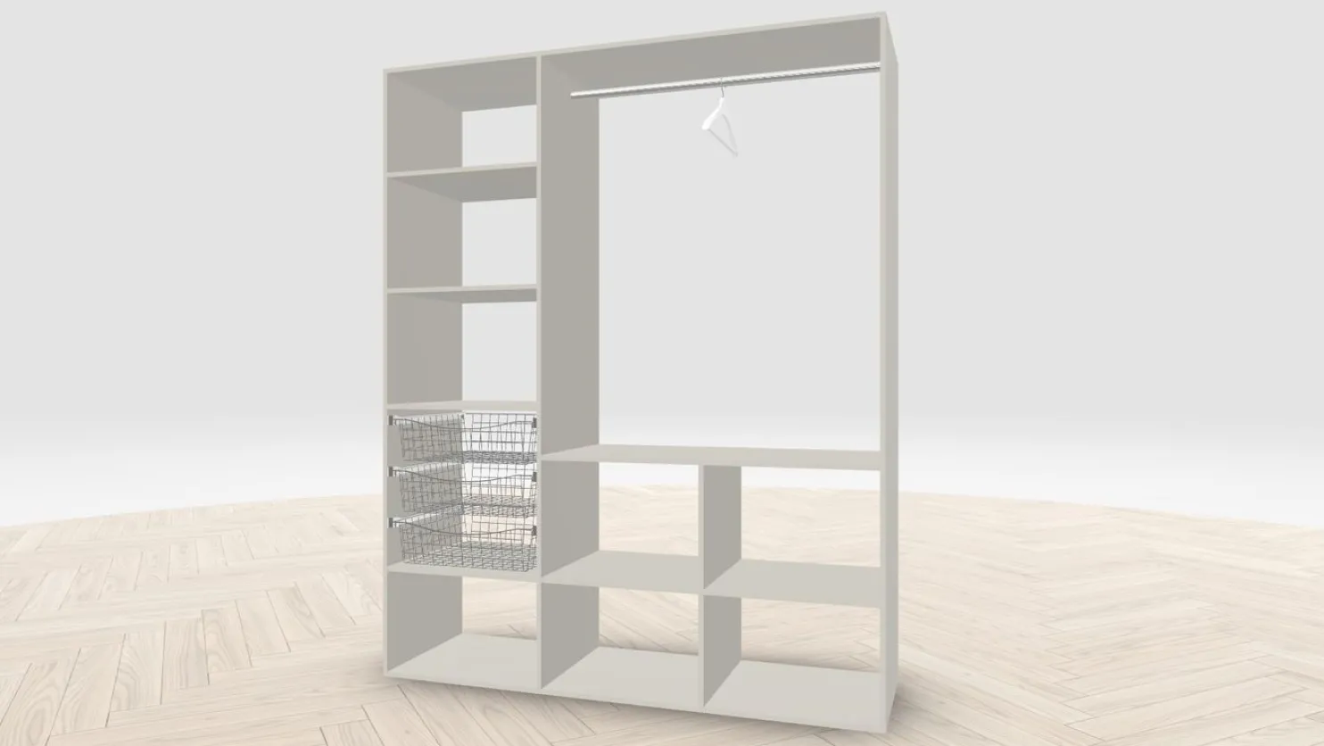 Vaatehuoneen kaapisto Mirror Line, kapea I-malli koreilla ja tangolla, 1700x2100x510mm, eri värejä