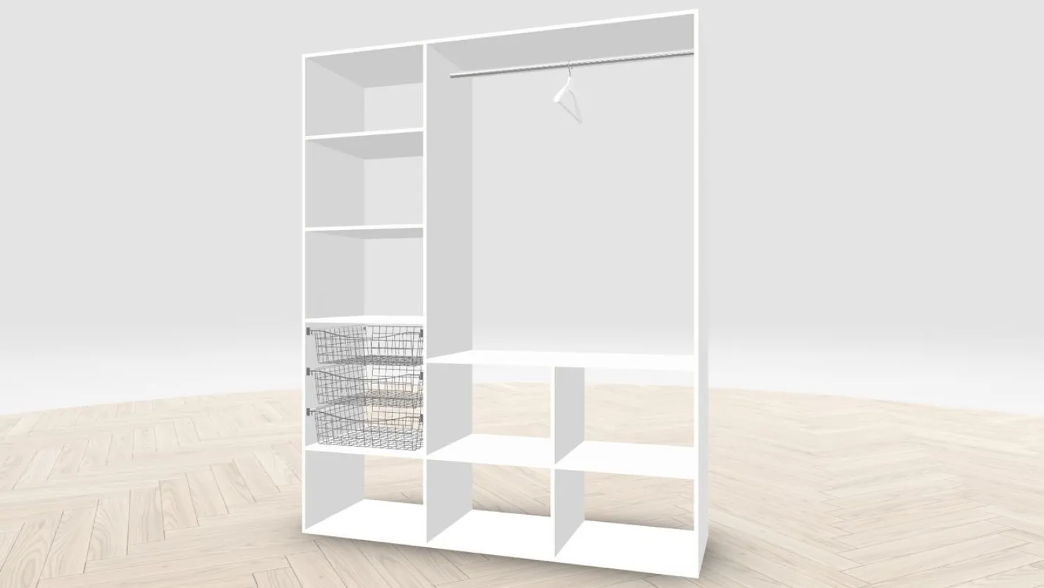 Vaatehuoneen kaapisto Mirror Line, kapea I-malli koreilla ja tangolla, 1700x2100x510mm, eri värejä