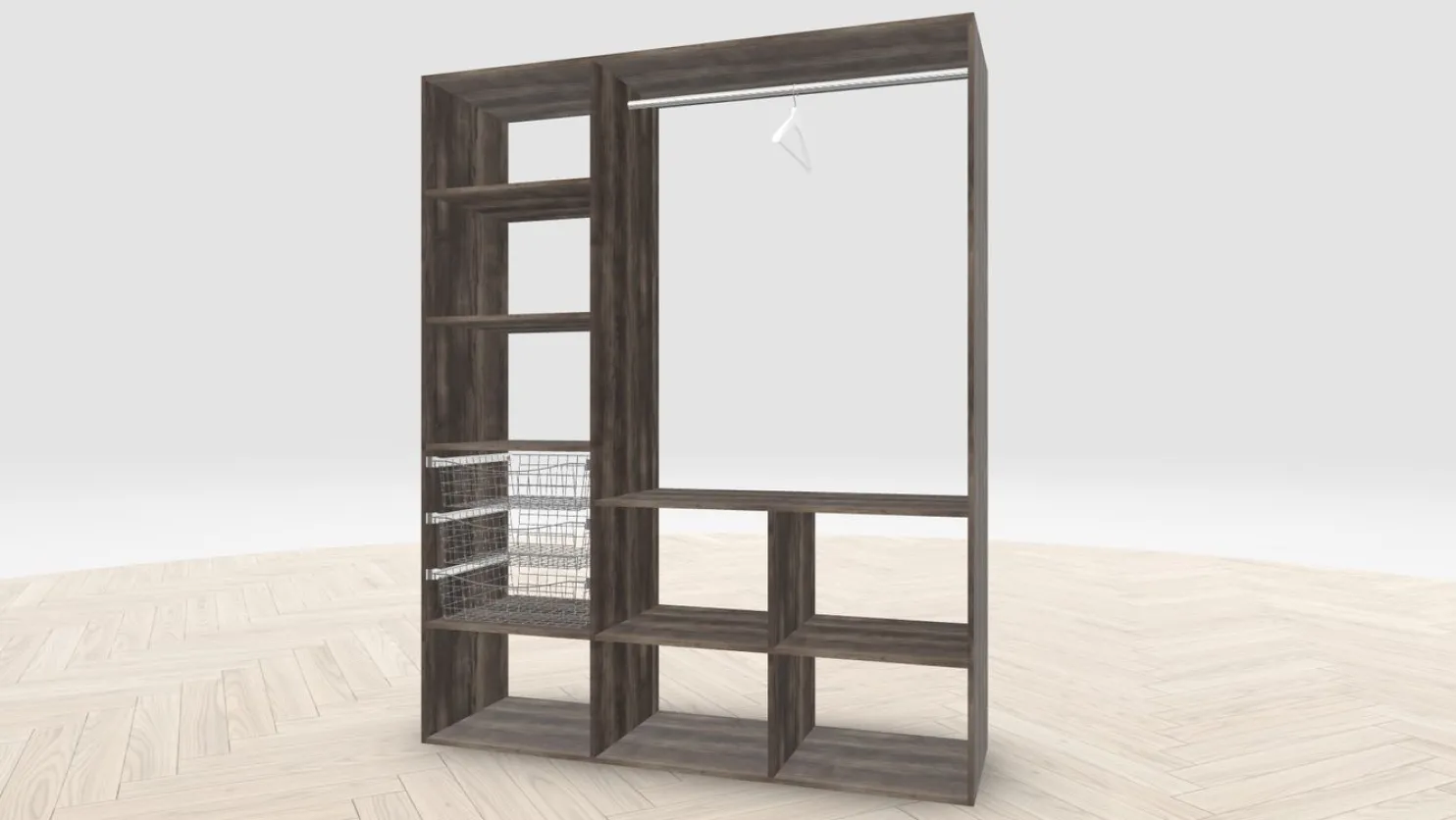 Vaatehuoneen kaapisto Mirror Line, kapea I-malli koreilla ja tangolla, 1700x2100x510mm, eri värejä