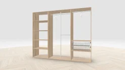 Vaatehuoneen kaapisto Mirror Line, leveä I-malli hyllyillä, koreilla ja vaatetangoilla, 2600x2100x510mm, eri värejä