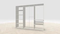 Vaatehuoneen kaapisto Mirror Line, leveä I-malli hyllyillä, koreilla ja vaatetangoilla, 2600x2100x510mm, eri värejä