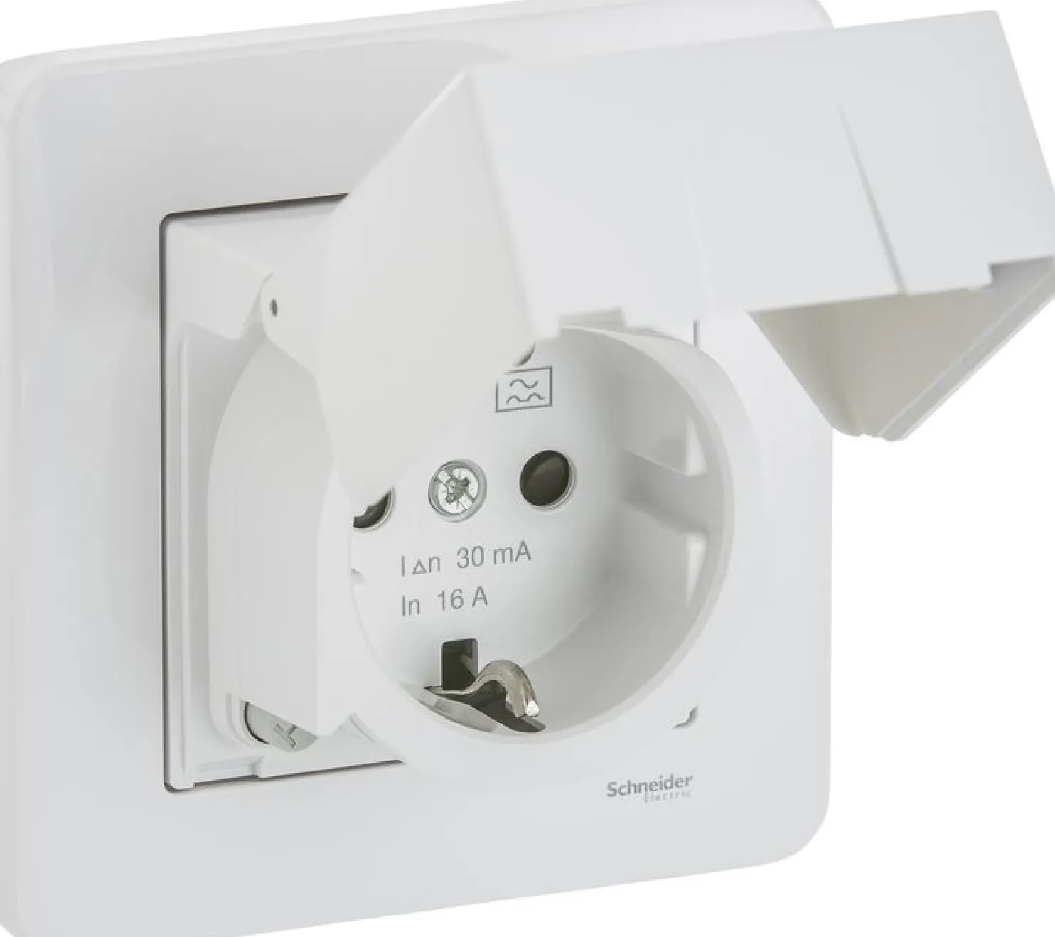 Vikavirtasuojapistorasia Schneider Electric Exxact, uppoasenteinen, JL, IP44, valkoinen