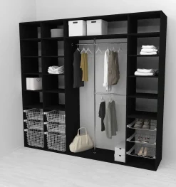 Walk-in closet 260 cm Mirror Line 2100/2400x2600x510 mm musta
